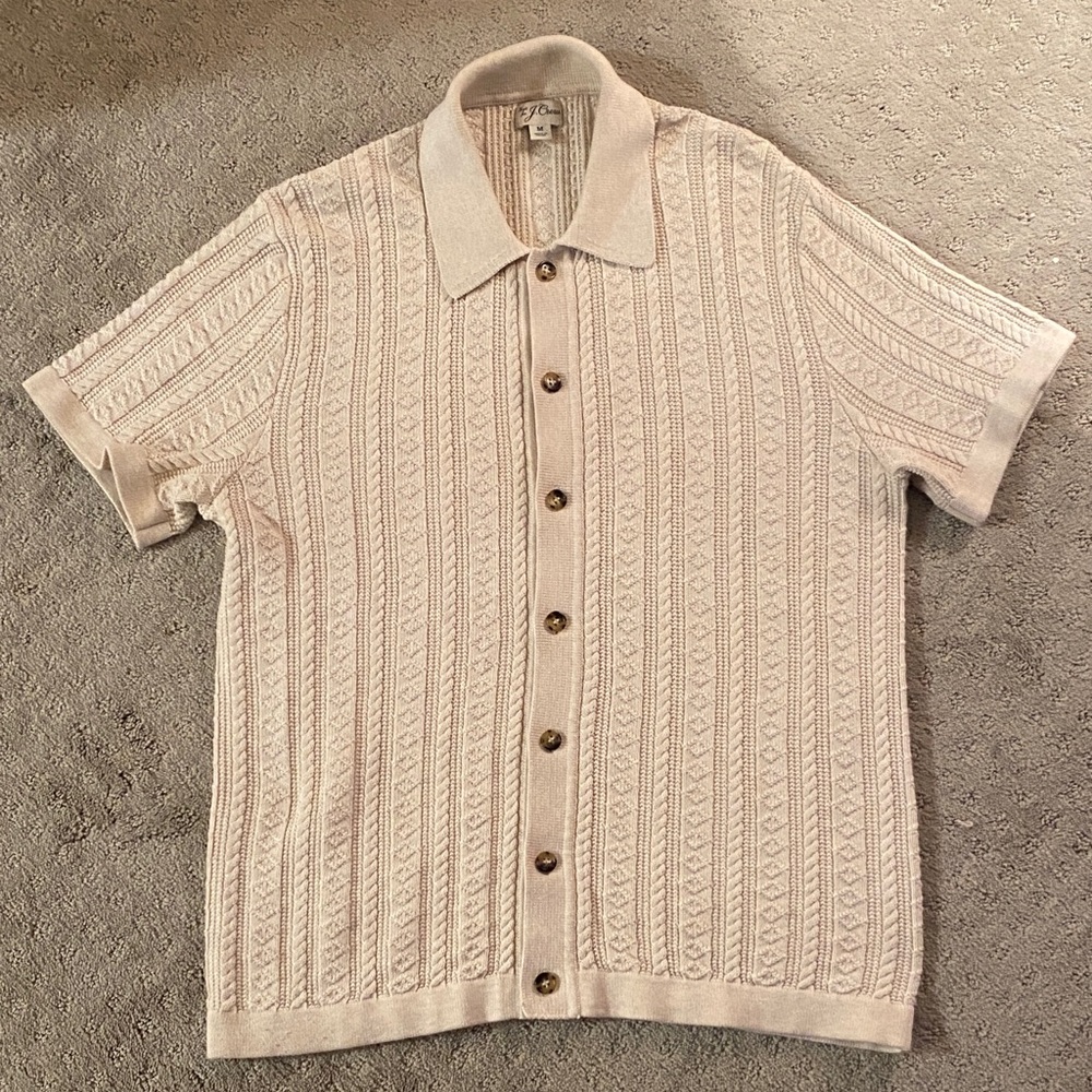 J. Crew Cream Short-Sleeve Button-Up Knit Cardigan
